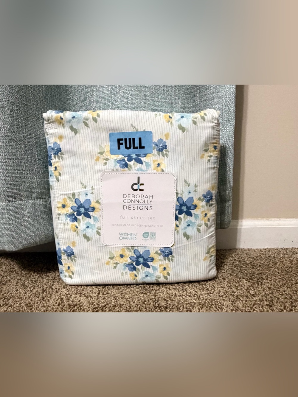 Deborah Connolly Full Floral Sheet Set - Blue & Yellow